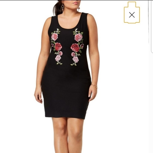 Planet Gold Dresses & Skirts - Planet Gold Plus Floral Bodycon Tank Dress Black